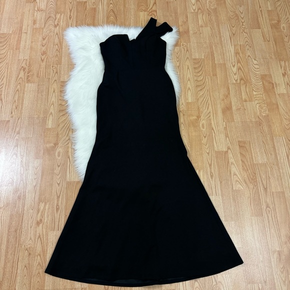 Aqua One-Shoulder Ruffled Gown solid black formal elegant - Picture 9 of 16